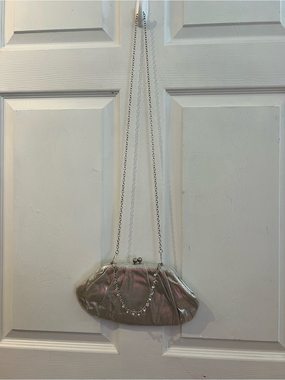 Jessica McClintock Iridescent Silver Evening Clutch with Chain vintage
